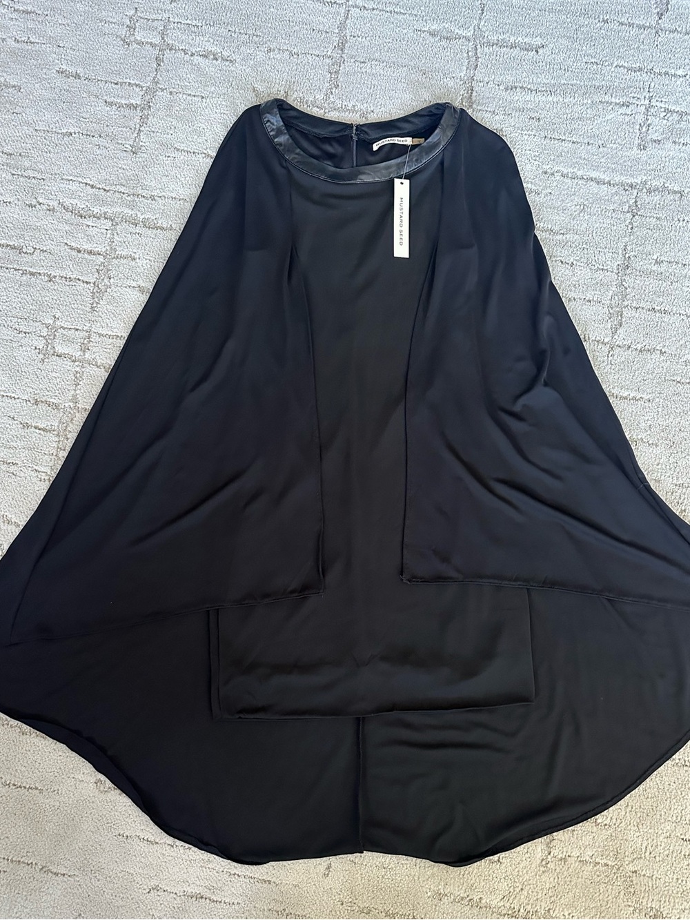 NWT Mustard Seed Black Faux-Leather Trim Cape Dress Sz S